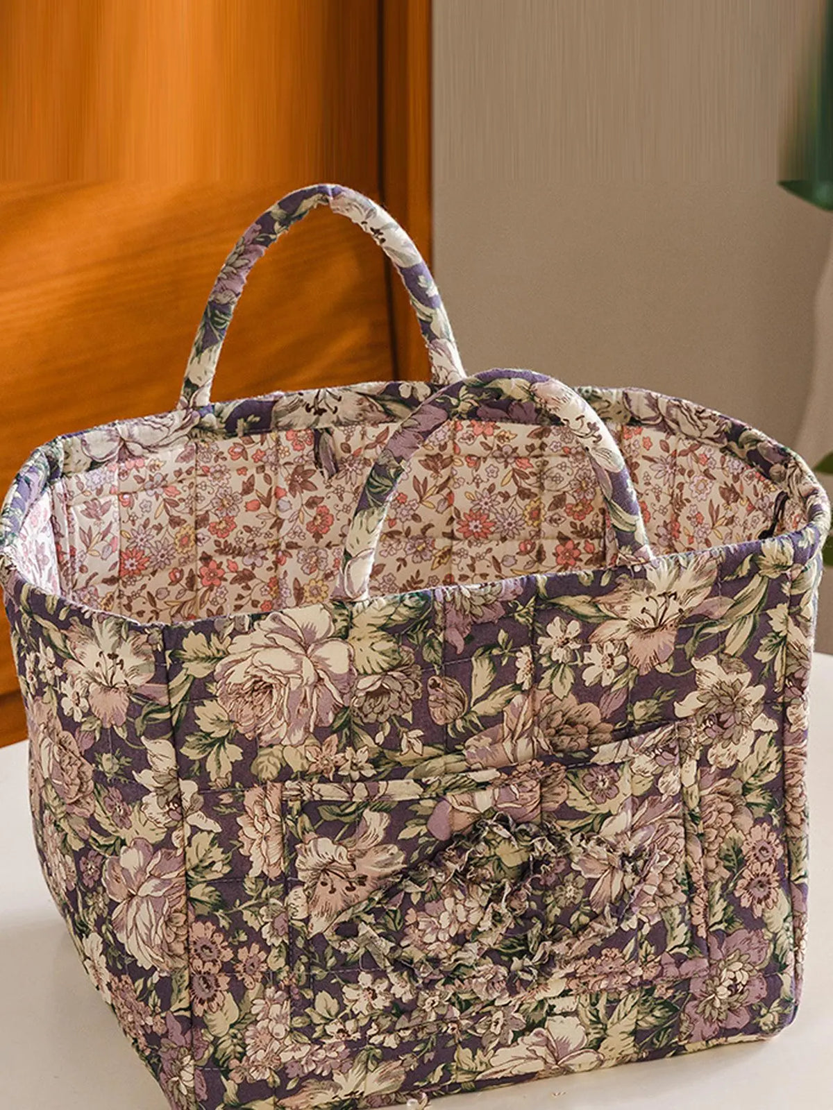 Floral Pattern Flower Fabric Storage Tote Basket, Portable Underwear Organizer, Organizing Baskets, Home Organization for Kitchen Bathroom Bedroom Living Room Office, Decorative Storage Basket