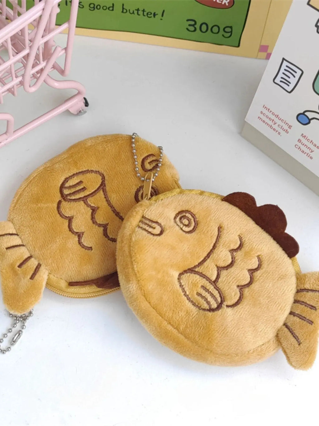 Cute Taiyaki Coin Bag Mouth Envelope Bluetooth-compatible Earphone Data Cable Organizer, Soft Pouch, Storage Bags, Multipurpose, Student Backpack Accessory, Birthday Gift, Car Decoration