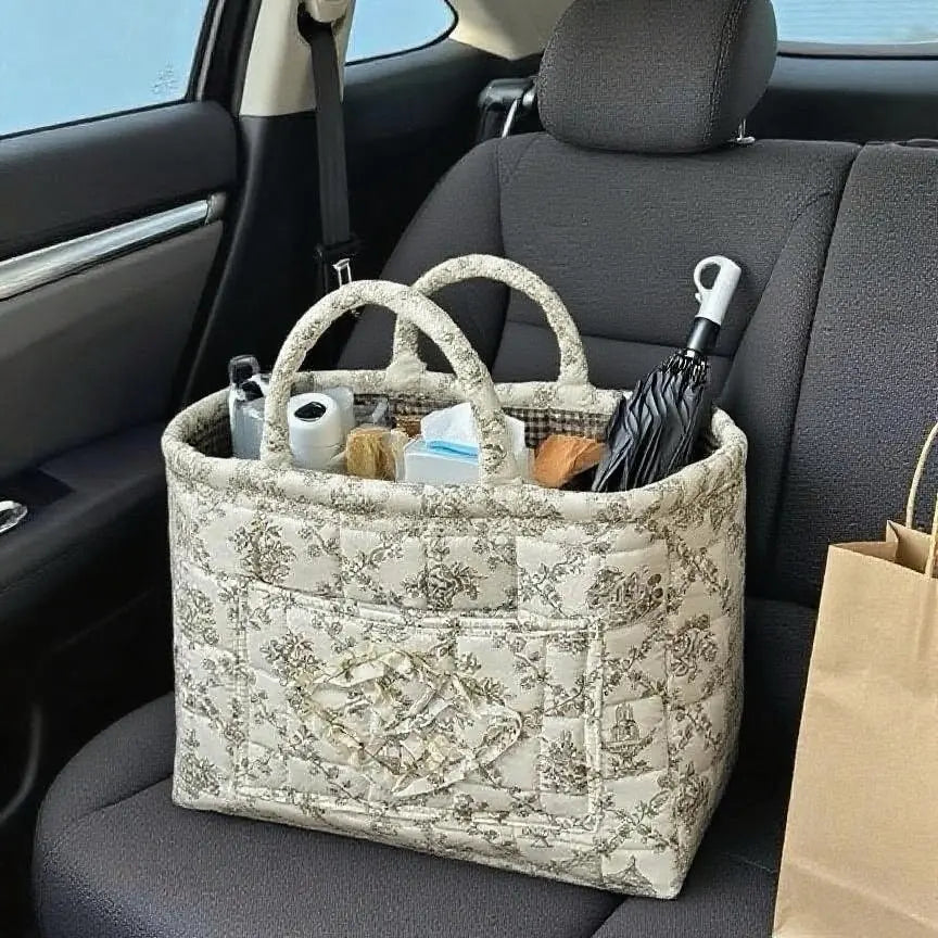 Washable Foldable Fabric Storage Bag, Book Organizer Floral Pattern Basket, Office Supplies Holder, Home Decor Bin for Entryway Bedroom Living Room, Decorative Storage Basket