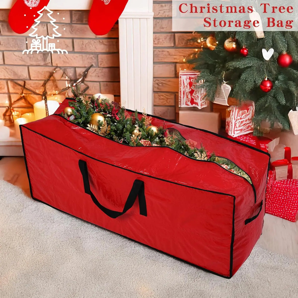 Extra-Large Christmas Tree Storage Container, 600D Waterproof Oxford Cloth Organiser - Adjustable, Fits Up to 7.5 Ft Trees, Heavy Duty, Anti-Tear, Reinforced Handle, Dual Zipper, Wide Opening, Exterior Pockets, Buckle, UV Protection for Garage Use