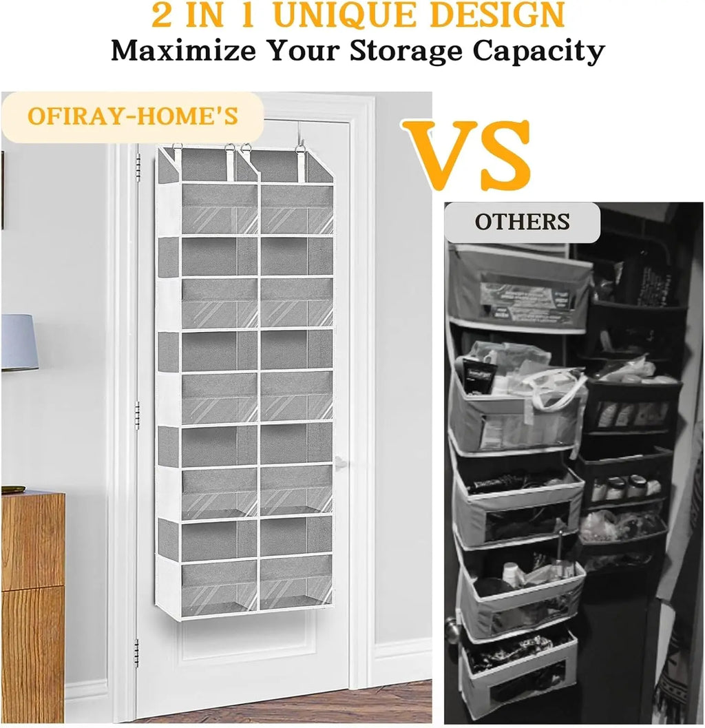 Over The Door Organizer 5Tiers, Extra Large Behind Door Storage of  Compartments, 80 lbs Weight Capacity Hanging Storage Organizer with Clear Window Kids Toys,Shoes,Diapers,Room Storage,Light Grey
