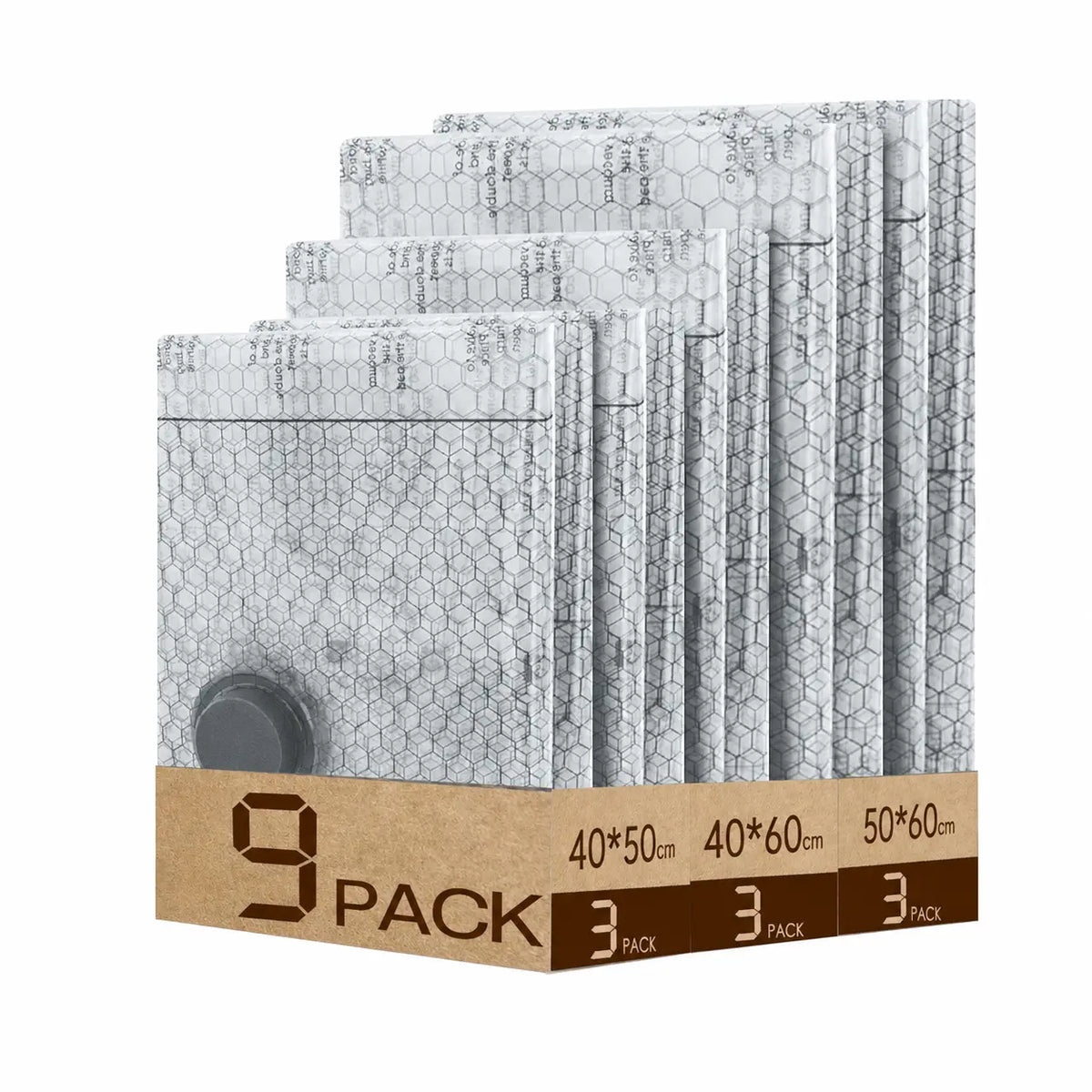 Cordless Travel Vacuum Compression Storage Bags Set (9 Pack, 3 Sizes) - Organiser, 9 Bags Refill (No Pump), Foldable, Dustproof, Waterproof Reusable Space Saver for Carry-On Suitcases, Outdoor Use Father's Day Gift