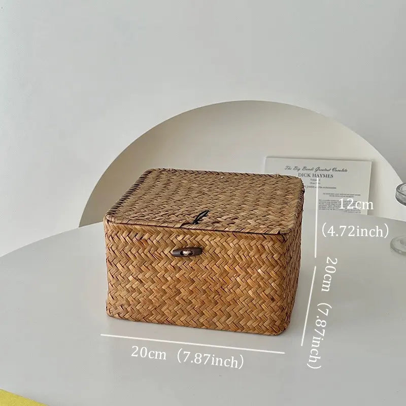 Woven Storage Basket, Wicker Storage Basket, 1 Count  Multi-purpose Decorative Desktop Storage Box, Countertop Storage Basket, Home Organizer for Living Room Bedroom Kitchen