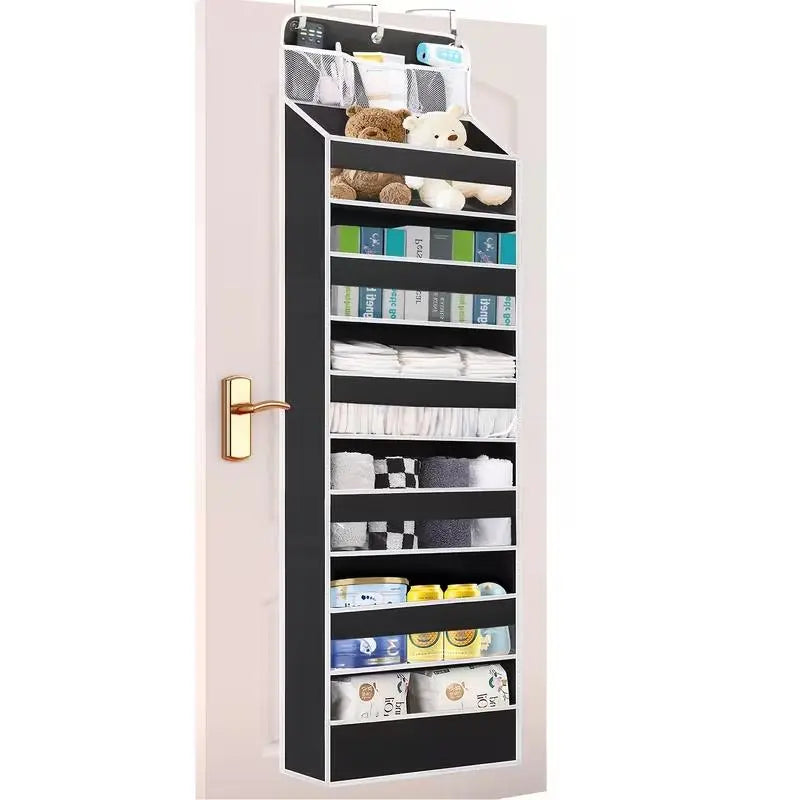 5-Tier Over The Door Organizer Storage Bag - Heavy-Duty Oxford Fabric Hanging Organizer with Visible Windows, Mesh Side Pockets, Includes Hooks, No-Drill Installation for Bathroom, Bedroom Storage (Fits Standard Doors)
