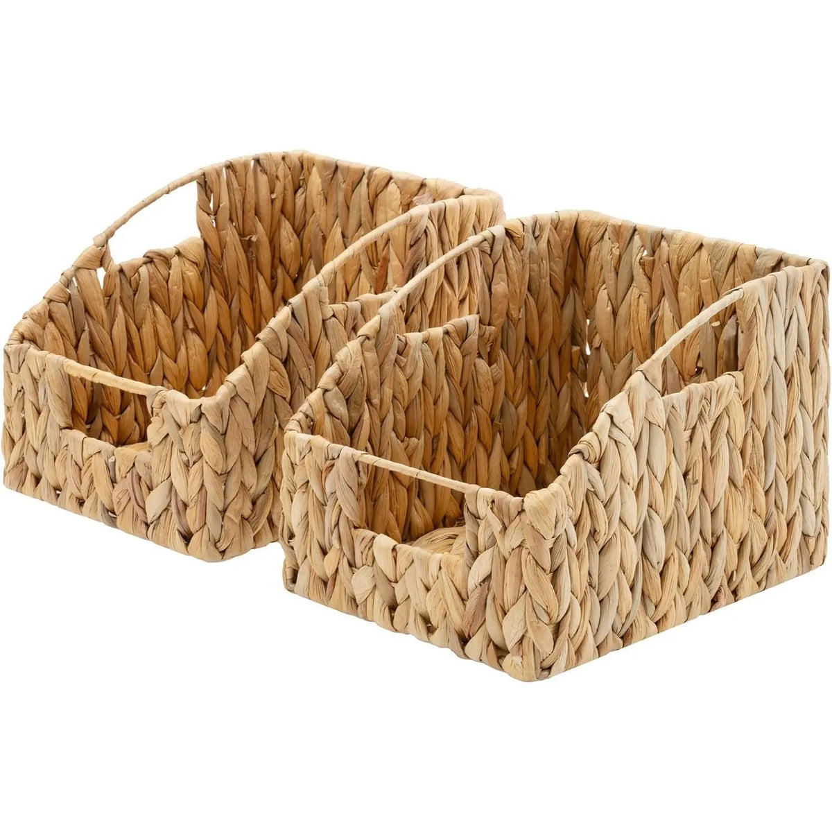 2-Pack Natural Trapezoid Woven Storage Baskets with Handles for Shelves, Pet Supplies Organiser for Dog & Cat Collars/Harnesses/Leads, Kitchen-Ready Plastic-Metal Accent Decorative Baskets, Shelf, Toilet