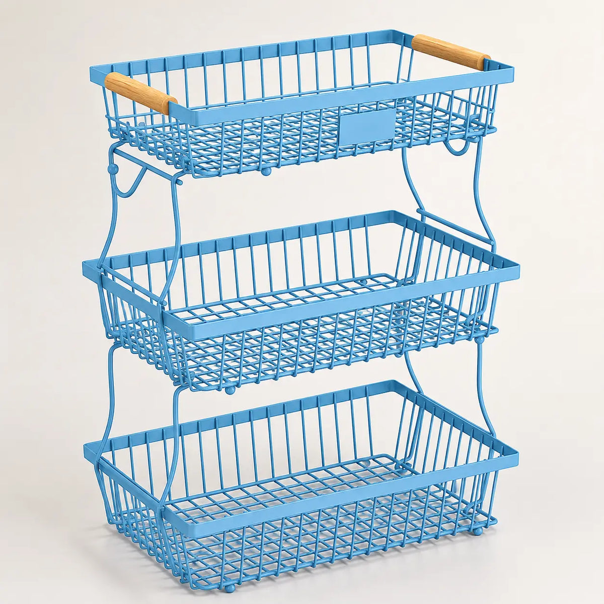 3-Tier Metal Countertop Storage Basket with Handles - 2 Banana Hangers, Attach-to-Countertop Compatible, Open Wire Modern Farmhouse Design, House Organizers for Kitchen Counters, Rose Red Organization Baskets for Vegetable, Bread & Snack Stations
