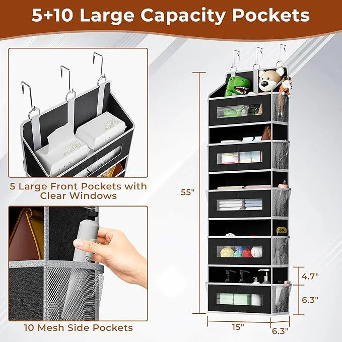Heavy Duty 6-Tier Over-The-Door Organizer, Grey Single-Pack with Mesh Pocket View (Mesh Finds Fast), Anti-Tilt Quick Hang Setup, 48lbs Capacity Space Boost for Bathroom, Kitchen