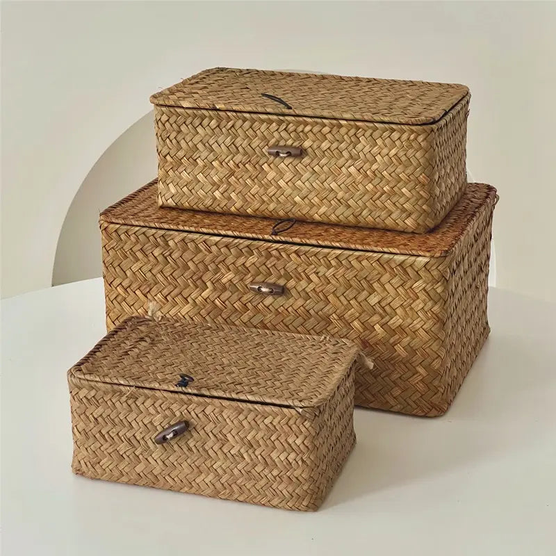 Woven Storage Basket, Wicker Storage Basket, 1 Count  Multi-purpose Decorative Desktop Storage Box, Countertop Storage Basket, Home Organizer for Living Room Bedroom Kitchen