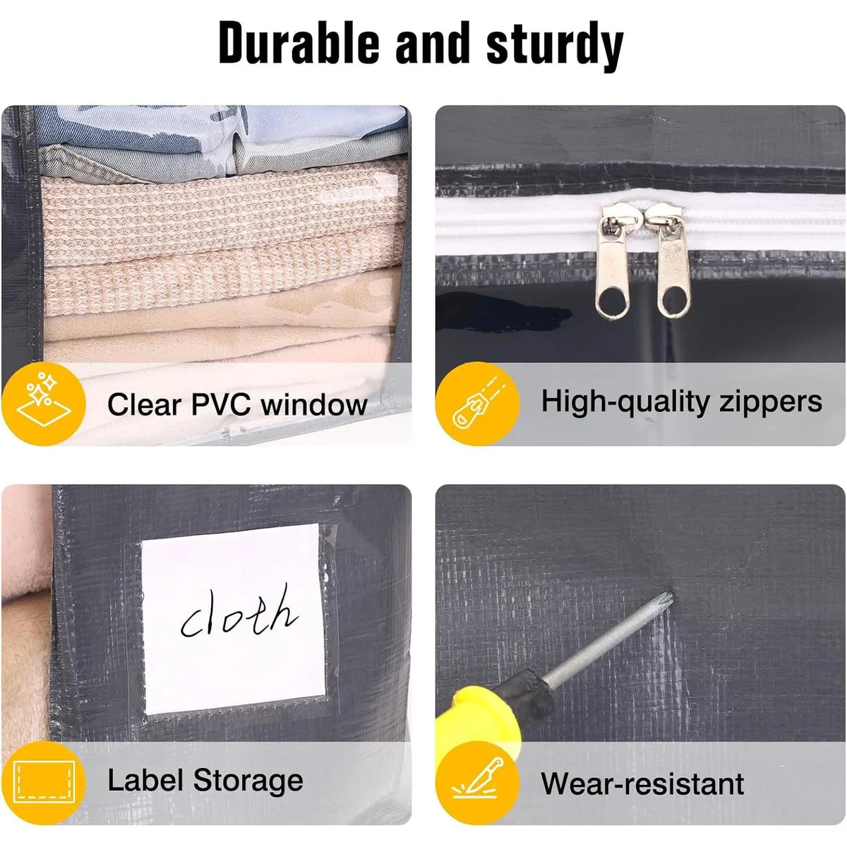 Bedding Storage 90L Blanket Storage Bags 6 Pack Large Foldable Heavy Duty Clothes Containers for Closet, Clothing, Comforters, Bedding, Bed Sheets, Pillows and Toys Organizers