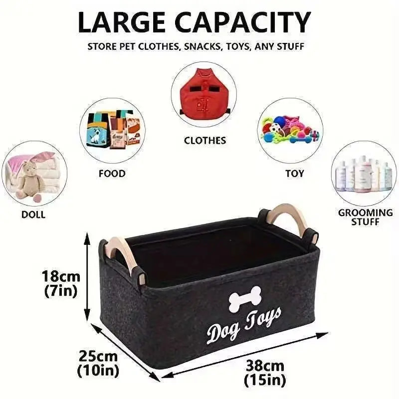 Fukuchong Pet Toy Storage Basket with Handle, No Battery Required, Convenient Dog Toy Organizer, Durable Adhesive Material