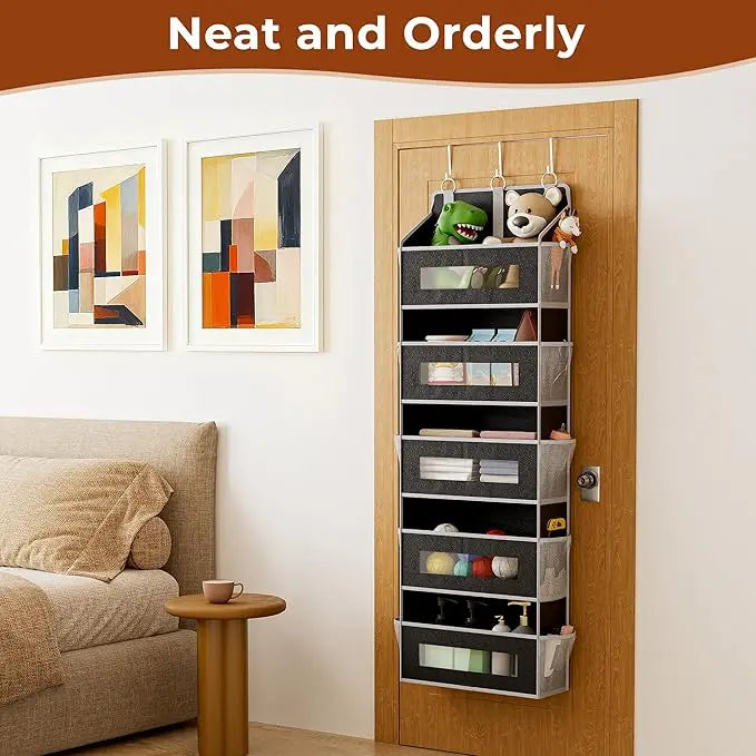 Heavy Duty 6-Tier Over-The-Door Organizer, Grey Single-Pack with Mesh Pocket View (Mesh Finds Fast), Anti-Tilt Quick Hang Setup, 48lbs Capacity Space Boost for Bathroom, Kitchen