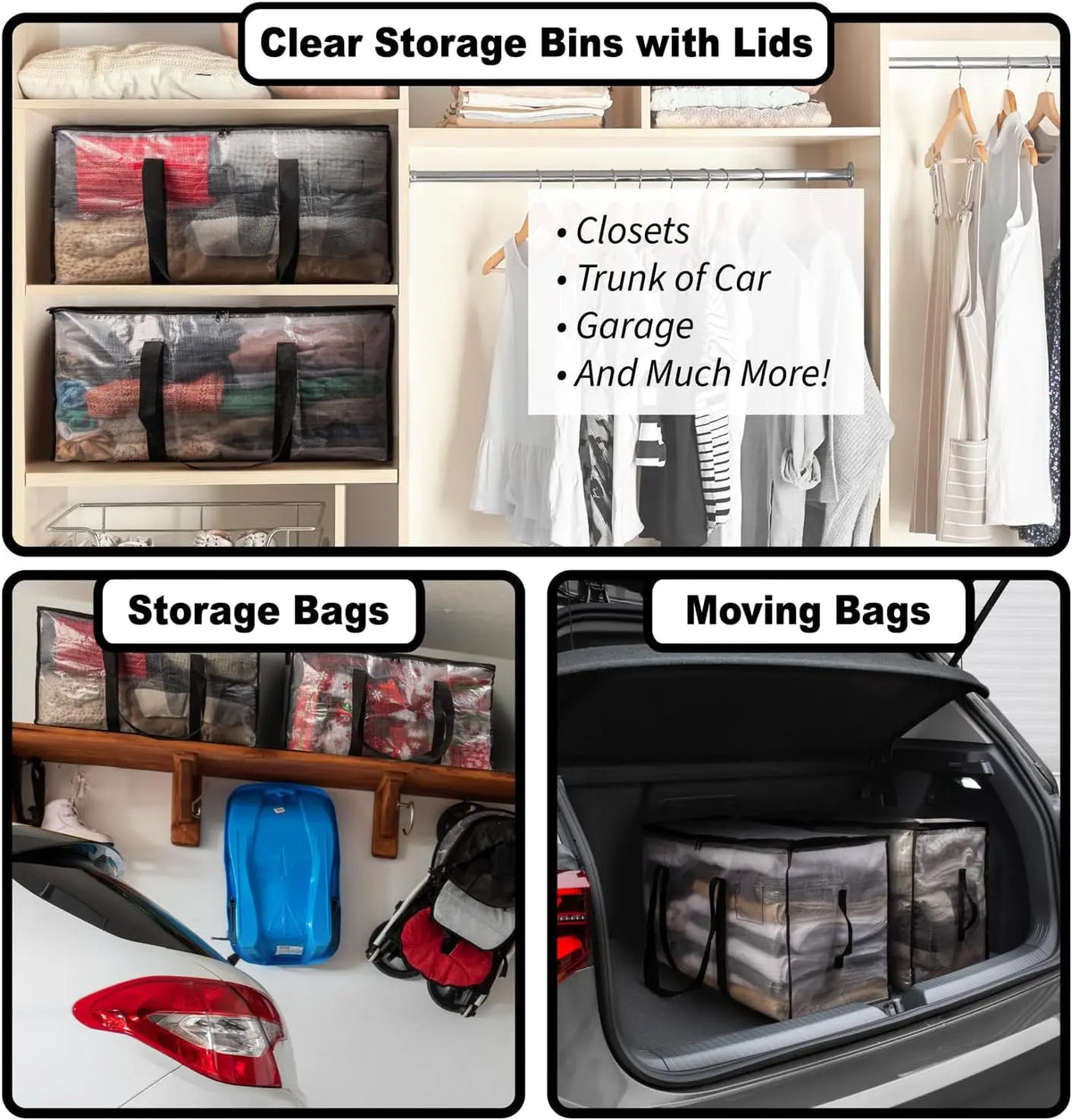 6-Pack Oversized Moving Bags with Reinforced Handles, Heavy-Duty Storage Tote for Clothes, Moving Supplies (Clear, 6-Pack),sohochic