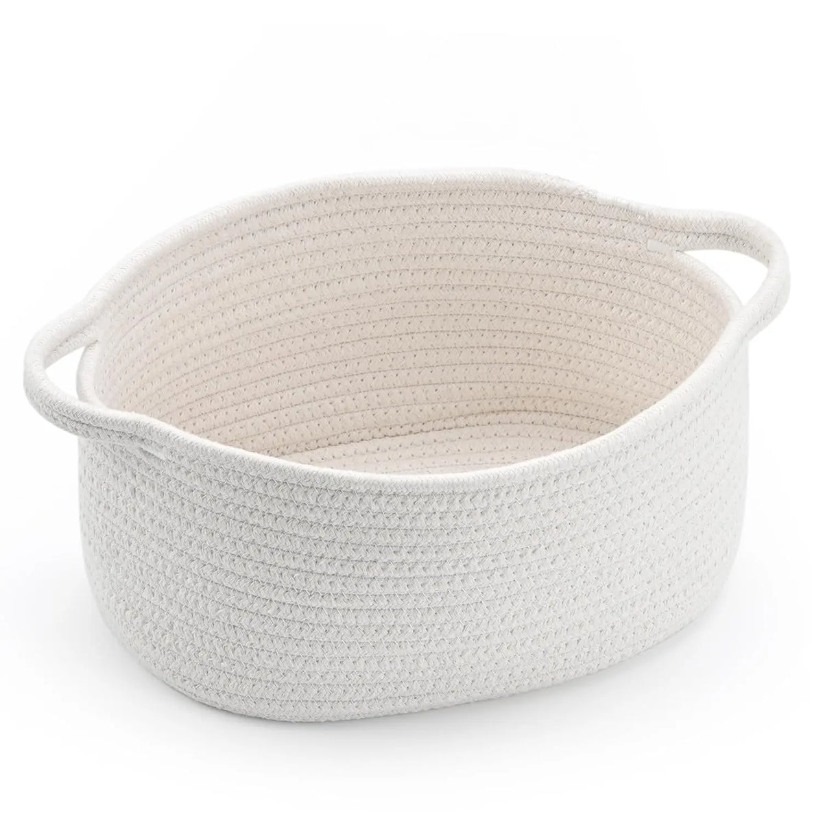 Decorative Cotton Rope Woven Storage Basket with Handle - Cute Small Collapsible Home Organizer (13" D x 8" W x 6" H) for Baby Toys, Sustainable Materials, Structured Base, Easy Carrying for Baby Shower, Graduations, Valentine's Day