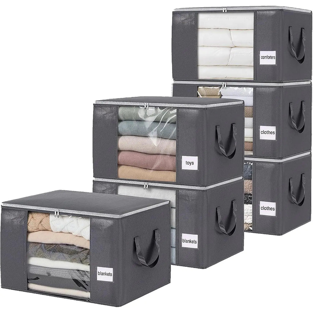 Bedding Storage 90L Blanket Storage Bags 6 Pack Large Foldable Heavy Duty Clothes Containers for Closet, Clothing, Comforters, Bedding, Bed Sheets, Pillows and Toys Organizers