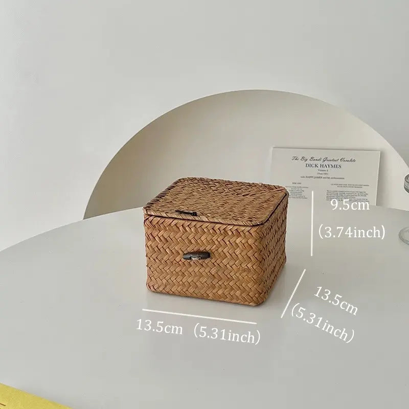 Woven Storage Basket, Wicker Storage Basket, 1 Count  Multi-purpose Decorative Desktop Storage Box, Countertop Storage Basket, Home Organizer for Living Room Bedroom Kitchen