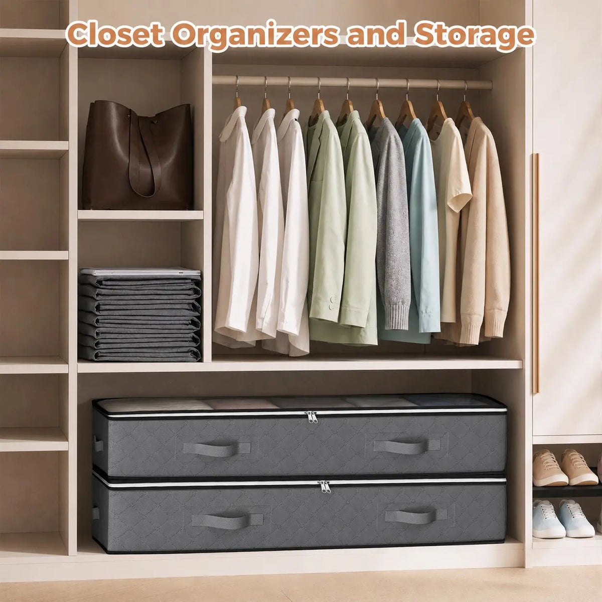 90L Under Bed Storage Containers, Foldable Closet Organizers, Storage Bins, Organizer Bags, Bedding Storage, Space Saving Bags, Fabric Storage Bag for Linen, Blankets, Clothes, Pillows, Wrapping Paper