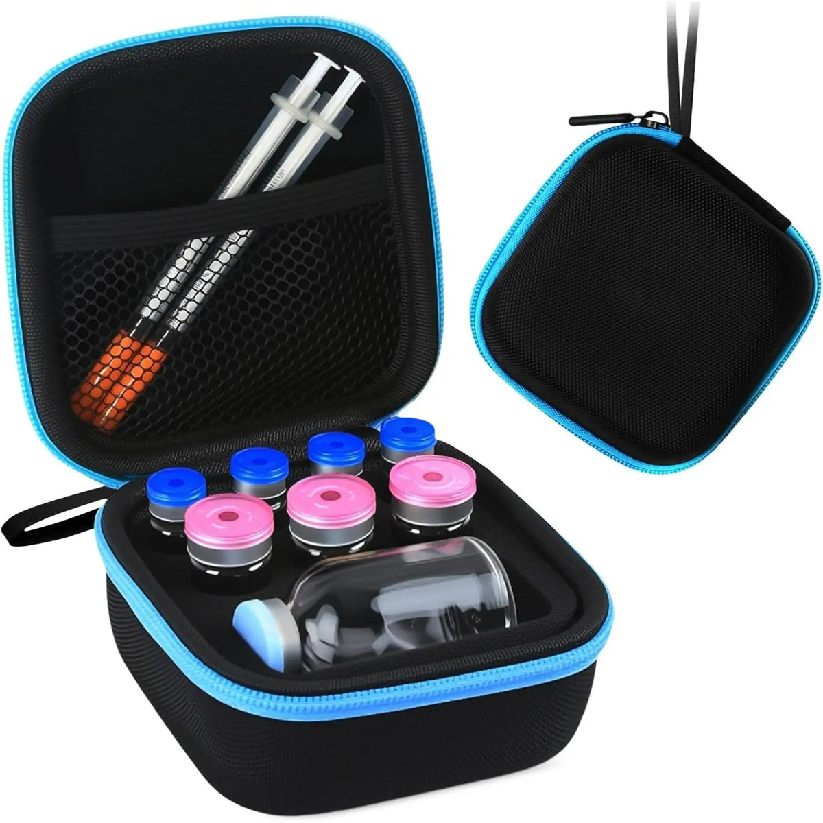 8-Slot Dual-Lightweight Mesh Vial Organiser Pouch with Fixed Slots & Built-In Mesh Accessory Pocket - Multi-Size Peptide Travel Container, Fits 30ml/10ml/3ml Bac Water & Insulin Vials, Fridge-Freezer Safe for Road Trips/Daily Outings (Case Only), Travel S