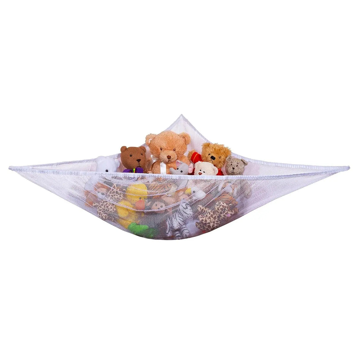 Jumbo Toy Hammock - Organize stuffed animals or children's toys with the mesh hammock, Looks great with any décor while neatly organizing kid’s toys, Expands to 5.5 feet - White