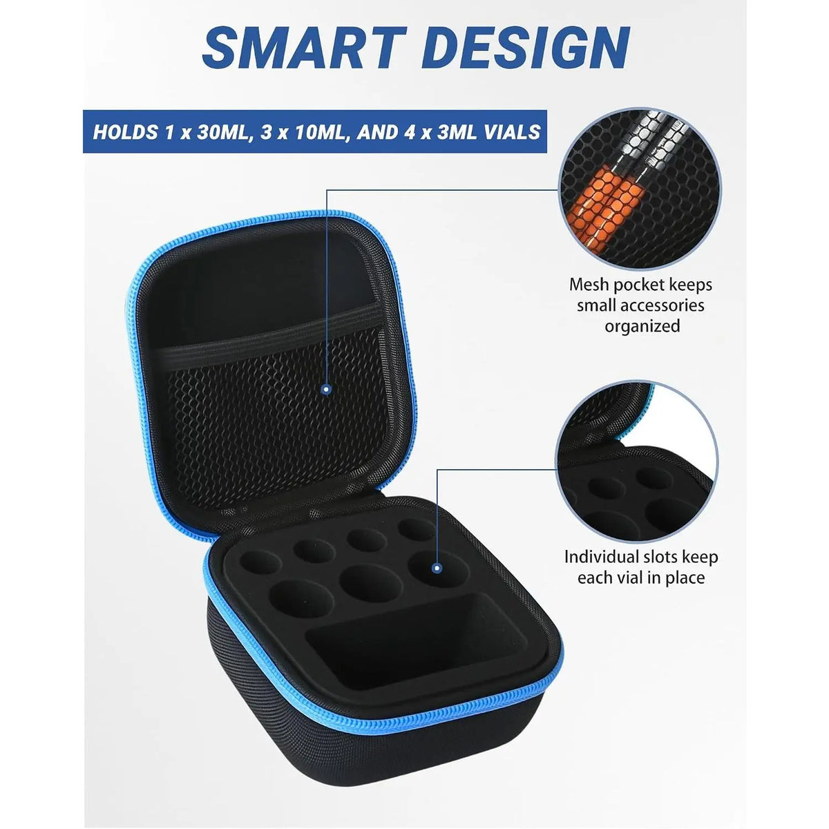 8-Slot Dual-Lightweight Mesh Vial Organiser Pouch with Fixed Slots & Built-In Mesh Accessory Pocket - Multi-Size Peptide Travel Container, Fits 30ml/10ml/3ml Bac Water & Insulin Vials, Fridge-Freezer Safe for Road Trips/Daily Outings (Case Only), Travel S