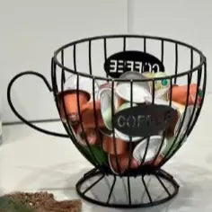 Hollow Smooth Metal Cup-Shape Wire Basket - Kitchen Wire Organizer for Countertop, Drawer & Cabinet Coffee Pod Storage, Farmhouse Coffee Station Decor Gift for Enthusiasts