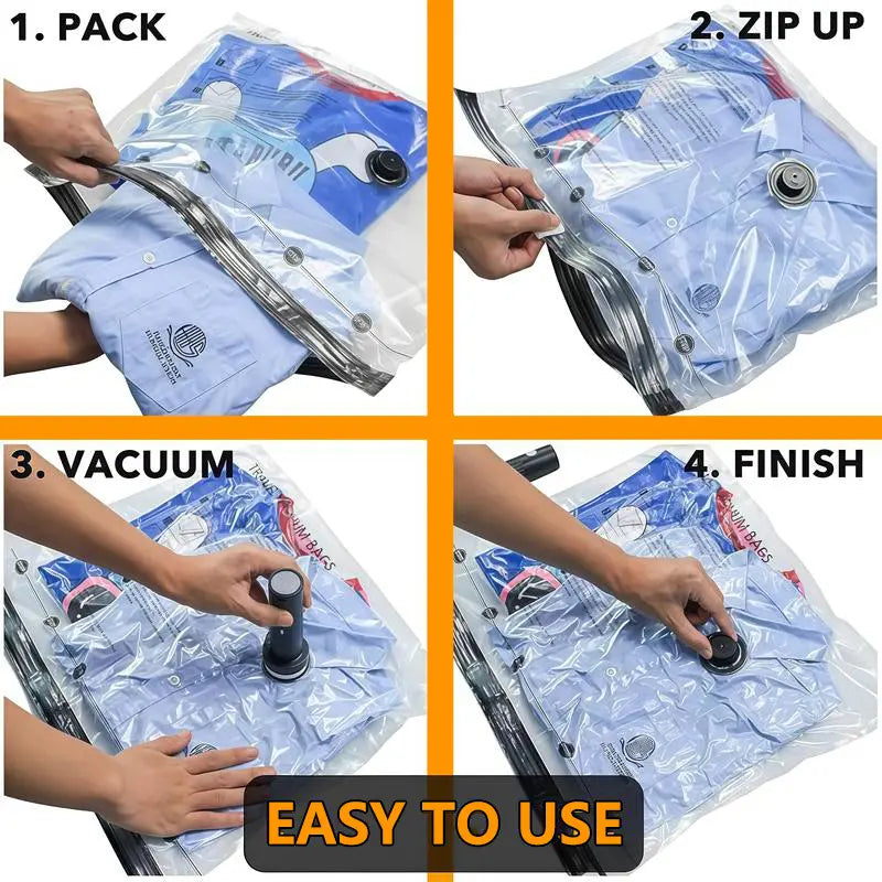 5-Pack Reusable Vacuum Storage Bags with Dual-Triple Valves & Manual Pump, Zipper Lock Home Organizer Bags for Clothing & Bedding, Travel & Move