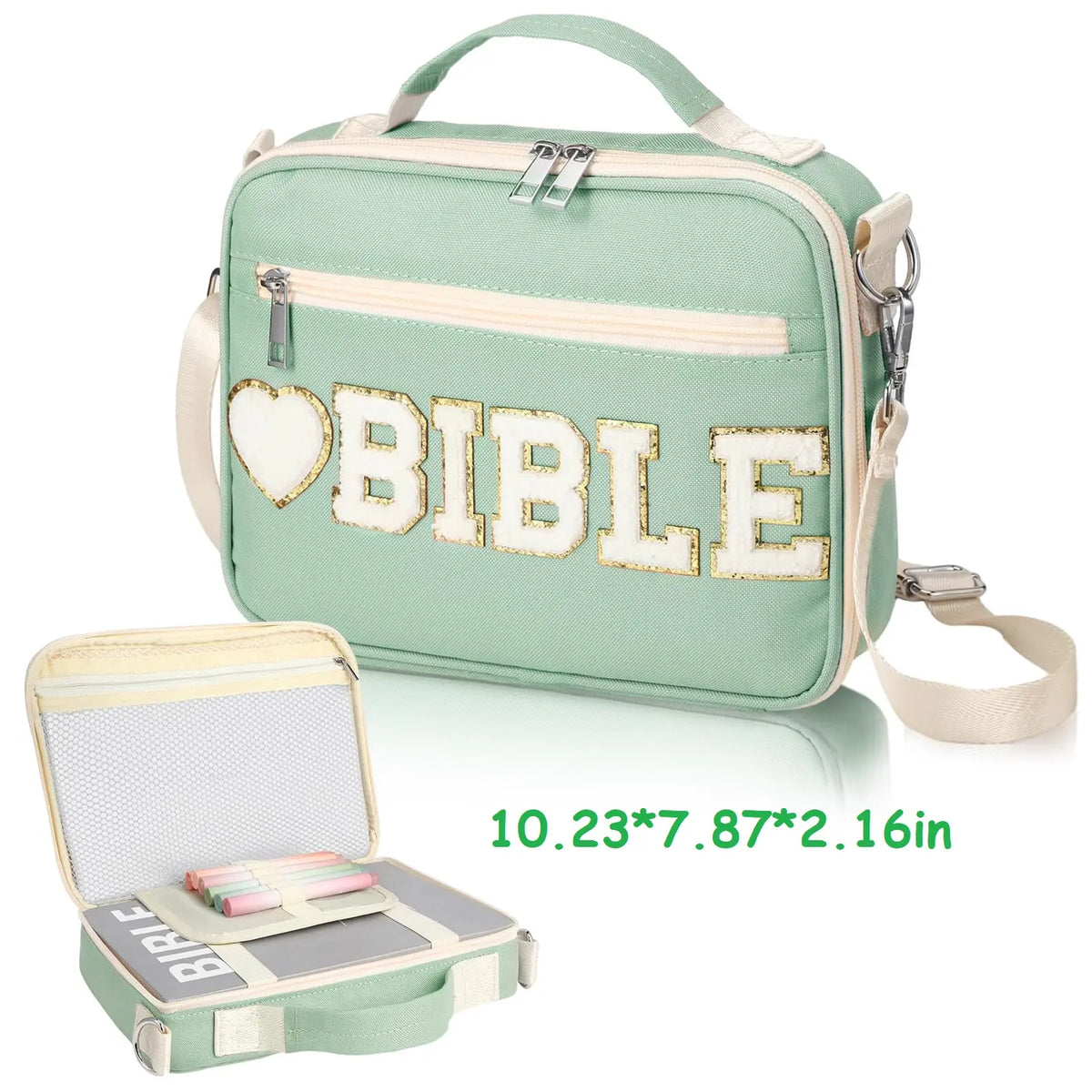 Gejoy Bible Cover Case for Women, Christian Bible Bag with Shoulder Strap Canvas Tote Bag Carrying Bag Gift for Teenagers Girl Student, Bible Study Supplies, Church Bible Case