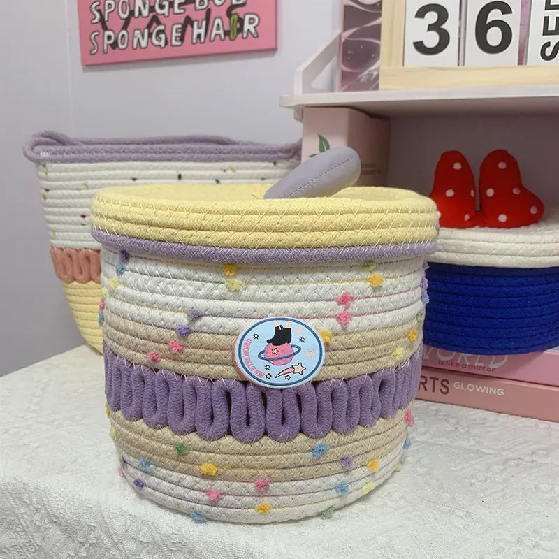 Cotton Fabric Home Storage Baskets - Multi-Size, Cute Design, Foldable, Handle-Equipped Household Organizers, Cappuccino (22*12), Pink & White Dopamine (22*19), Space-Saving Home Supplies