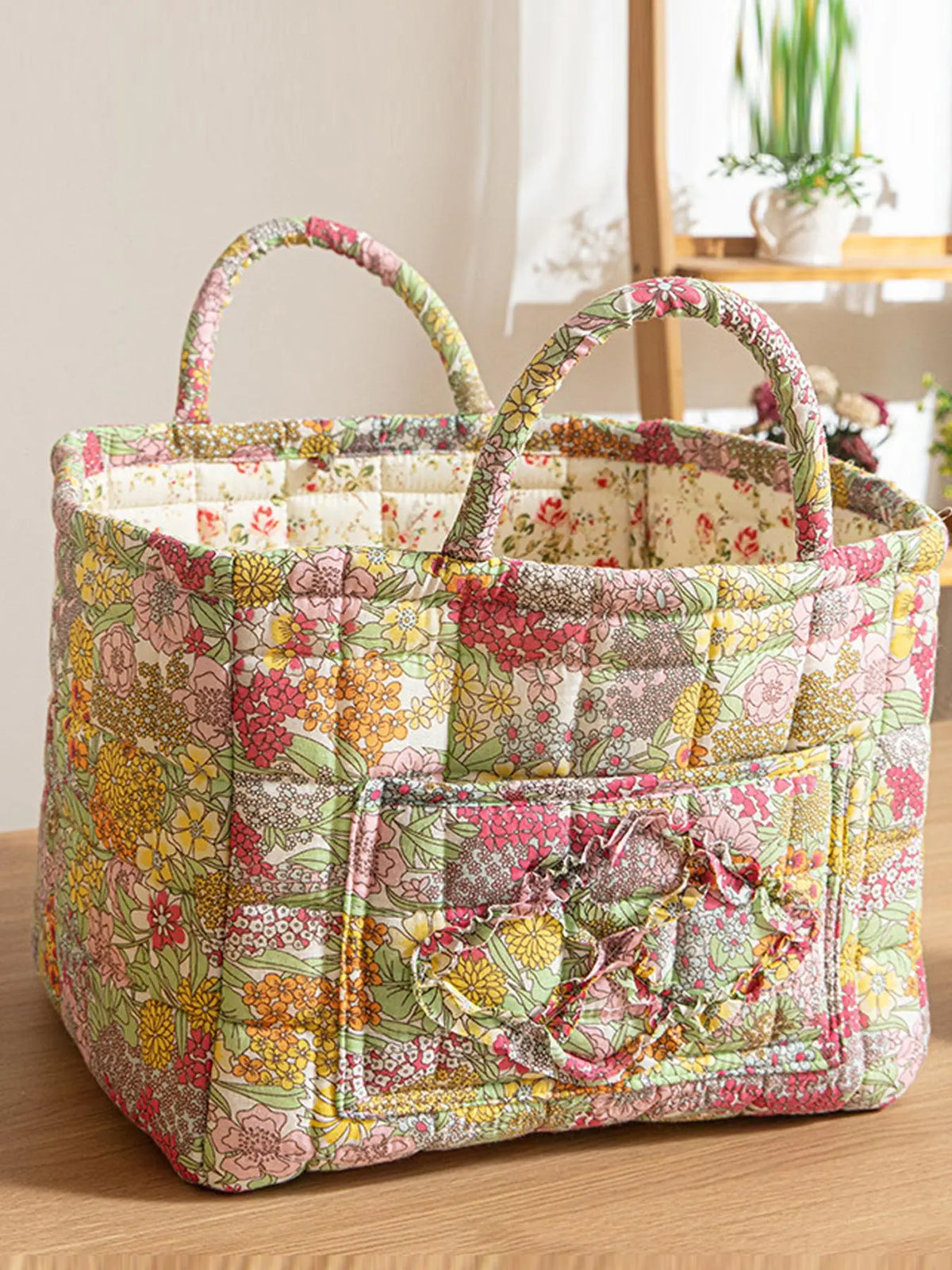 Floral Pattern Flower Fabric Storage Tote Basket, Portable Underwear Organizer, Organizing Baskets, Home Organization for Kitchen Bathroom Bedroom Living Room Office, Decorative Storage Basket