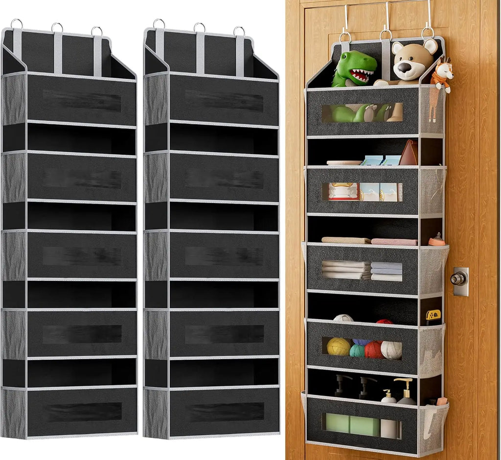 Heavy Duty 6-Tier Over-The-Door Organizer, Grey Single-Pack with Mesh Pocket View (Mesh Finds Fast), Anti-Tilt Quick Hang Setup, 48lbs Capacity Space Boost for Bathroom, Kitchen