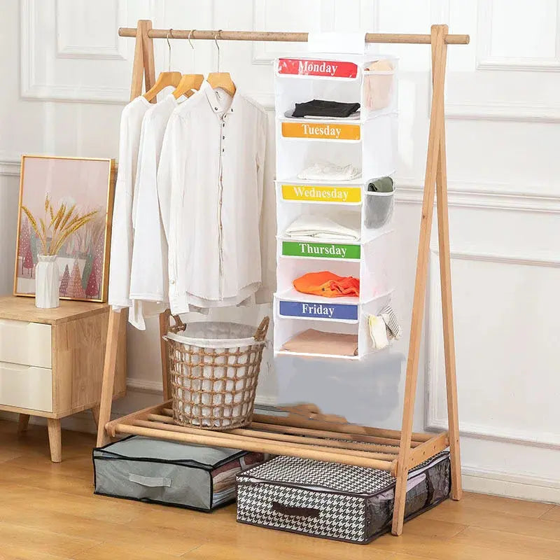 Multi-layer Hanging Clothes Storage Bag, Household Daily Clothing Classification Storage Bag, Monday-to-Friday Clothes Organizer for Home Decor, Dustproof Organizer Clothes Storage Bag with Side Pocket