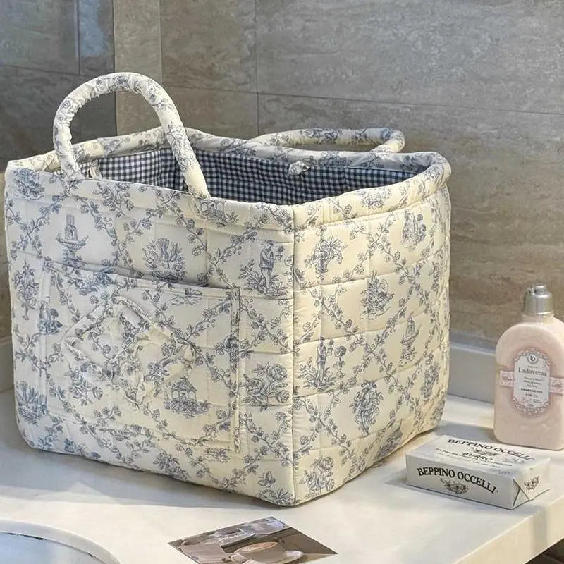 car Storage Basket, floral Fabric quilted basket for Clothes Toys & Blankets Car Trunk Organizer Backseat Storage Machine Washable Large Capacity Woven Design room clutter organization daily use item summervibes large capacity clothes