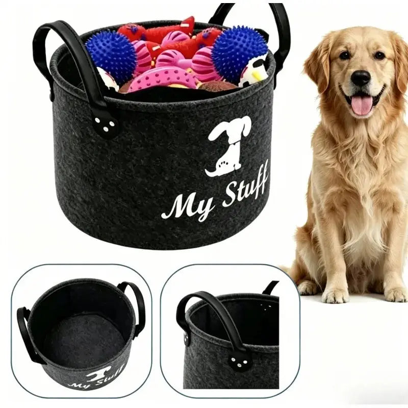 Foldable Pet Toy Felt Storage Basket, Carry Basket, Large Capacity Pet Toy Storage Box, Dog & Cat Accessories for Home & Outdoor Travel, Collapsible Storage Baskets