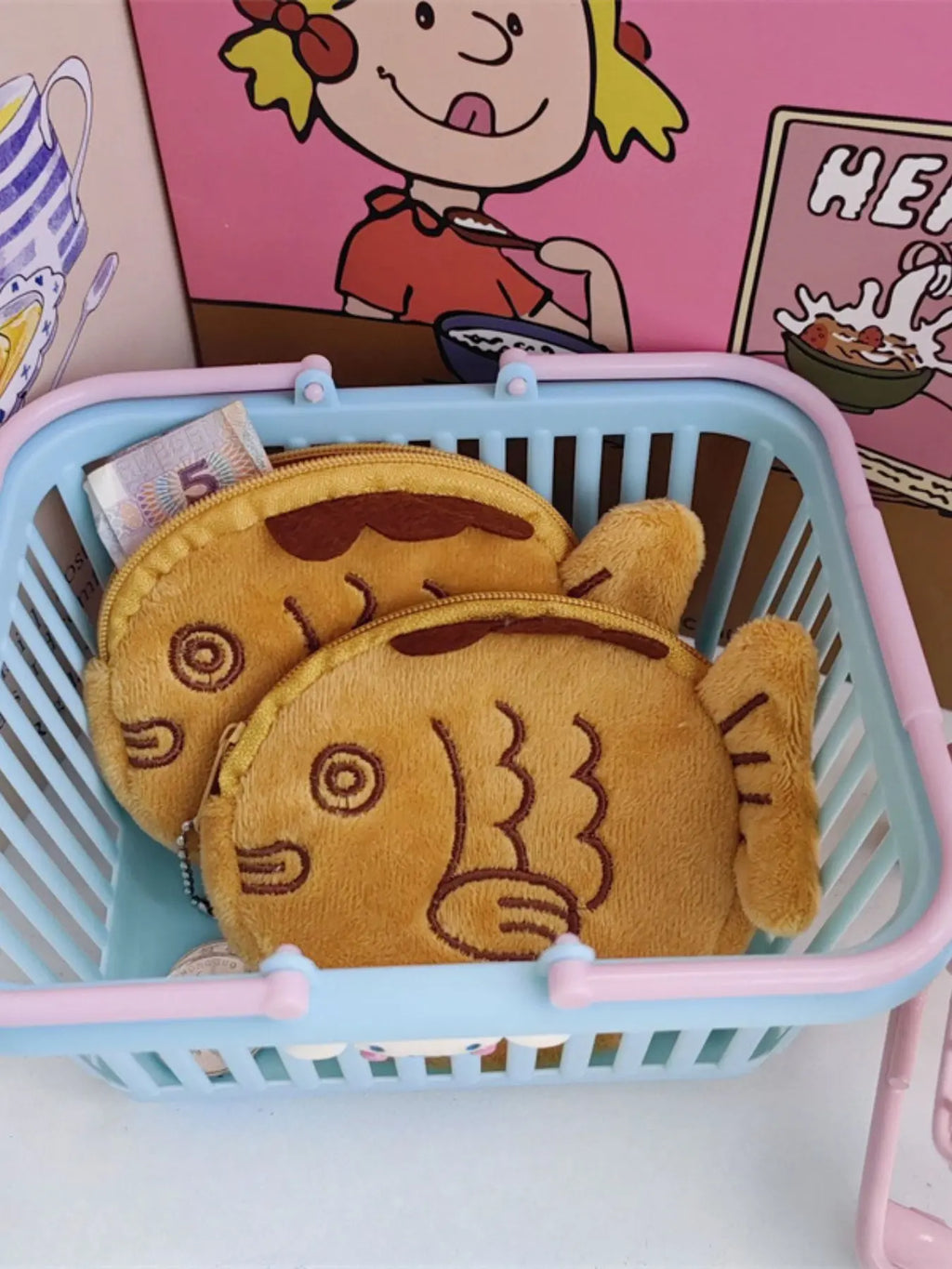 Cute Taiyaki Coin Bag Mouth Envelope Bluetooth-compatible Earphone Data Cable Organizer, Soft Pouch, Storage Bags, Multipurpose, Student Backpack Accessory, Birthday Gift, Car Decoration