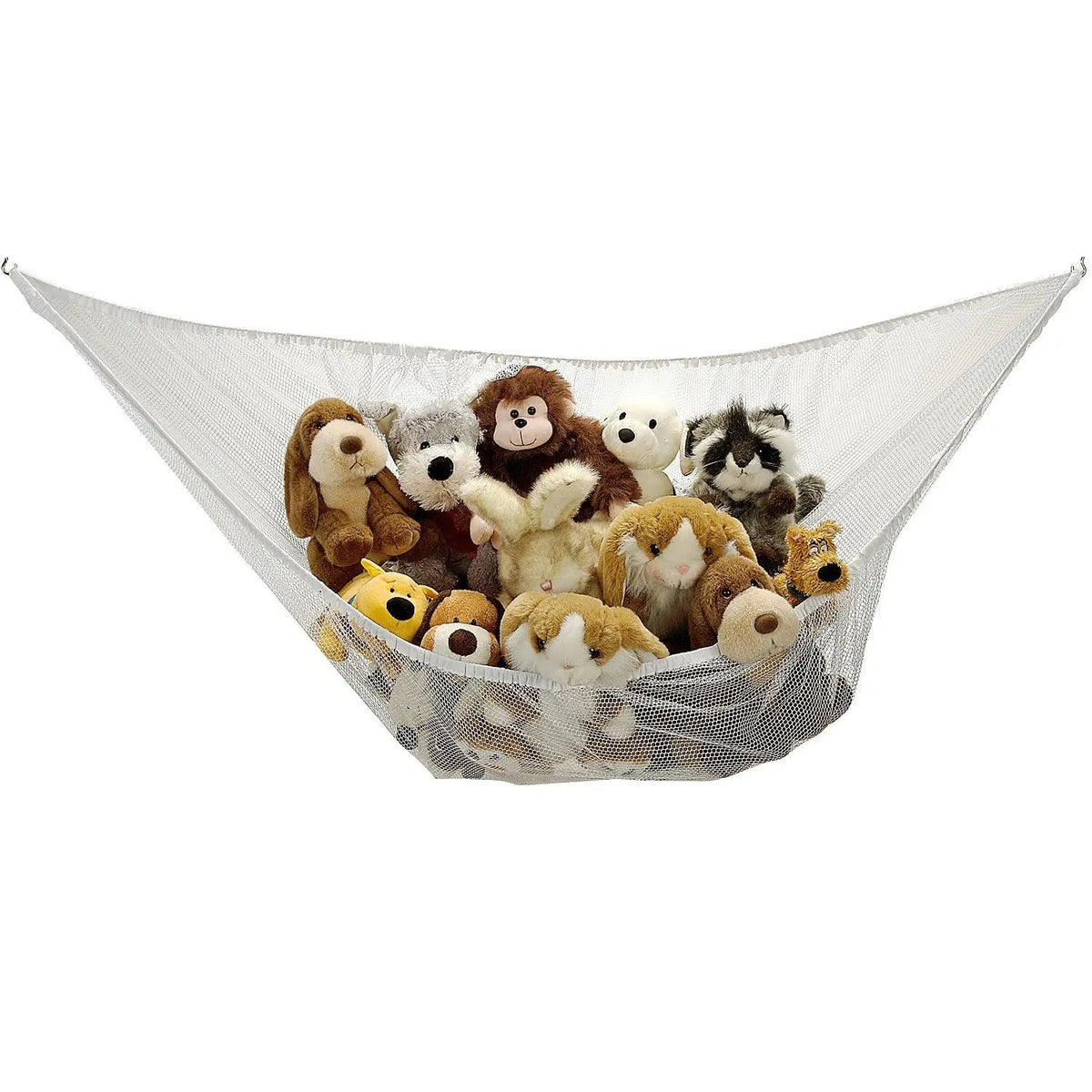 Jumbo Toy Hammock - Organize stuffed animals or children's toys with the mesh hammock, Looks great with any décor while neatly organizing kid’s toys, Expands to 5.5 feet - White