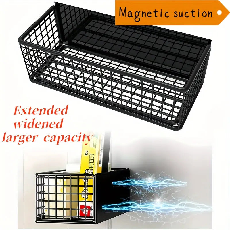 Large Magnetic Iron Large Storage Basket for Refrigerators, Microwaves & Washing Machines - Versatile Kitchen Organizer with Hollow Design, Pantry Organizer, Organizing Baskets