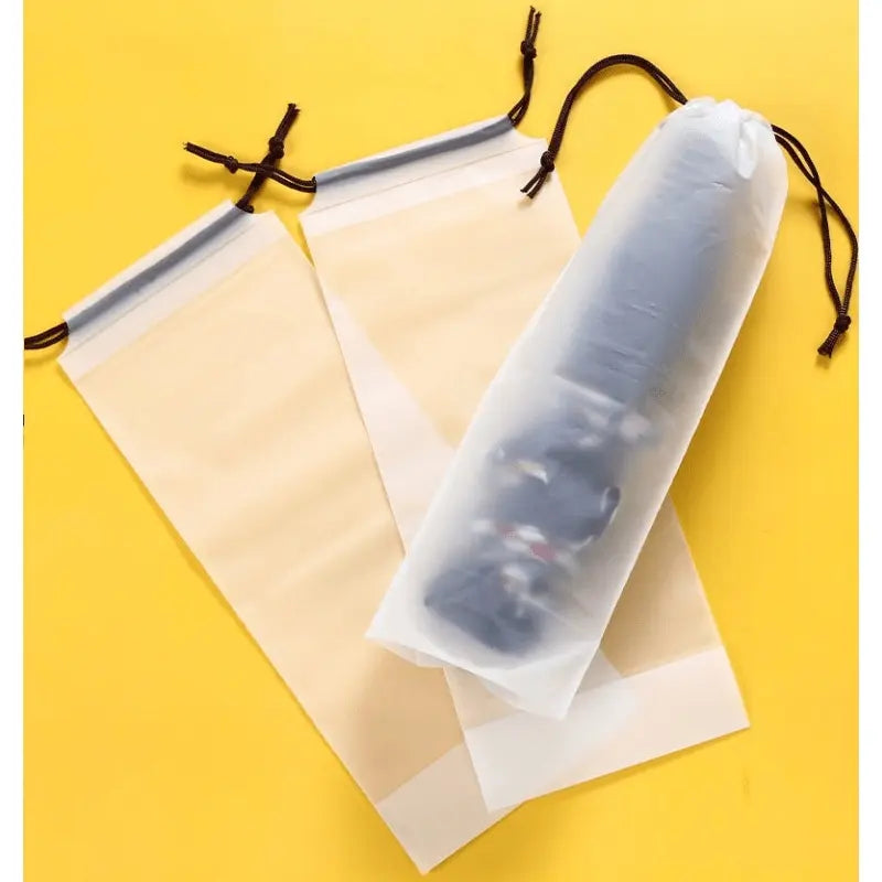 Plastic Bag Matte Translucent Umbrella Storage Bag Reusable Portable Umbrella Drawstring Storage Cover Home Storage Organizer Durable Plastic Organizers