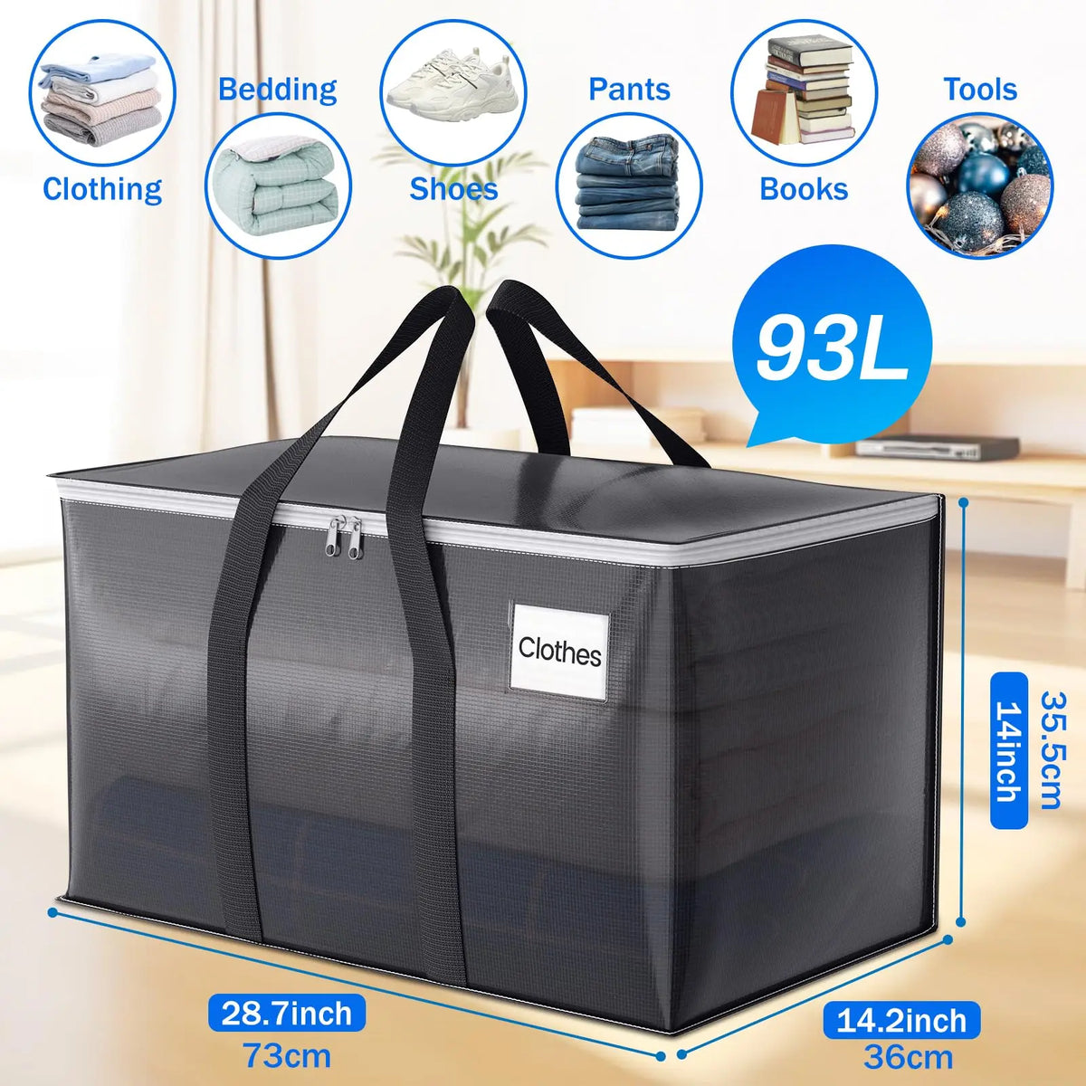 【New】6-Pack Grey Durable Large Collapsible Storage Bags for Families - Bulk Pack, Multipurpose Storage, Moving Alternative, Visible Labels, Padded Stitching Reinforced Handles, Space-Saving Home Organizer Essentials