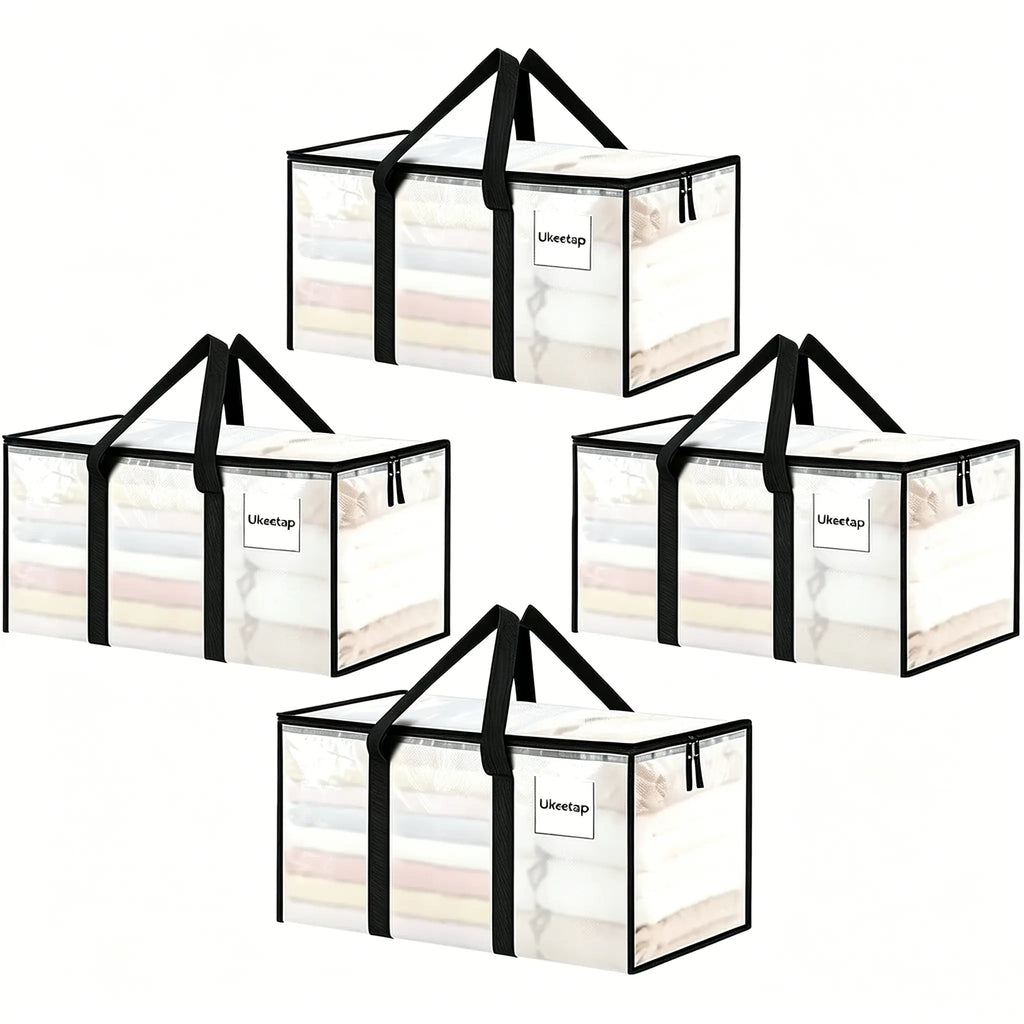 8-Piece Large Heavy-Duty Storage Bags, Transparent Lidded Boxes with Reinforced Handles, Durable Zipper Pouches for Clothes, Dorms, University Supplies