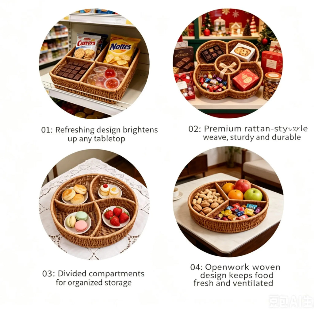 Rattan Fruit Basket for Home Living Room, Candy Box, Snack Tray, Nuts Holder, Dry Fruits Dish, Office File Organizer, Party Decor