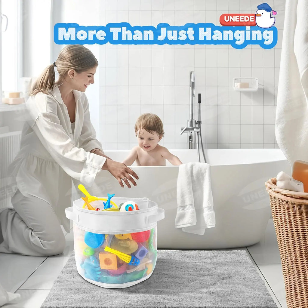 UNEEDE Mesh Bath Toy Organizer - 4 Gal Fine Mesh Basket Home Organizers, Quick-Access Quick-Dry Bathtub Holder for Babies, Shower Caddy