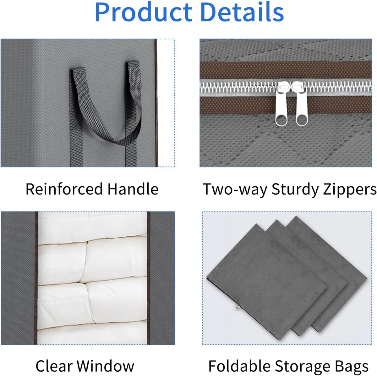 Extra Large Blanket Storage Bags 120L Comforter Storage Bags with Reinforced Handles Breathable Clothes Storage Containers for King Comforter Bedding Pillow Sheet Grey