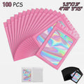 SJPACK 100-Pack Holographic Resealable Zip Foil Storage Bags, 8x13cm/10x15cm/14x20cm Smell-Proof Waterproof Pouches for Organiser, Lip Gloss, Eyelash, Key Chain, Jewellery (White/Black/Pink, Reusable)