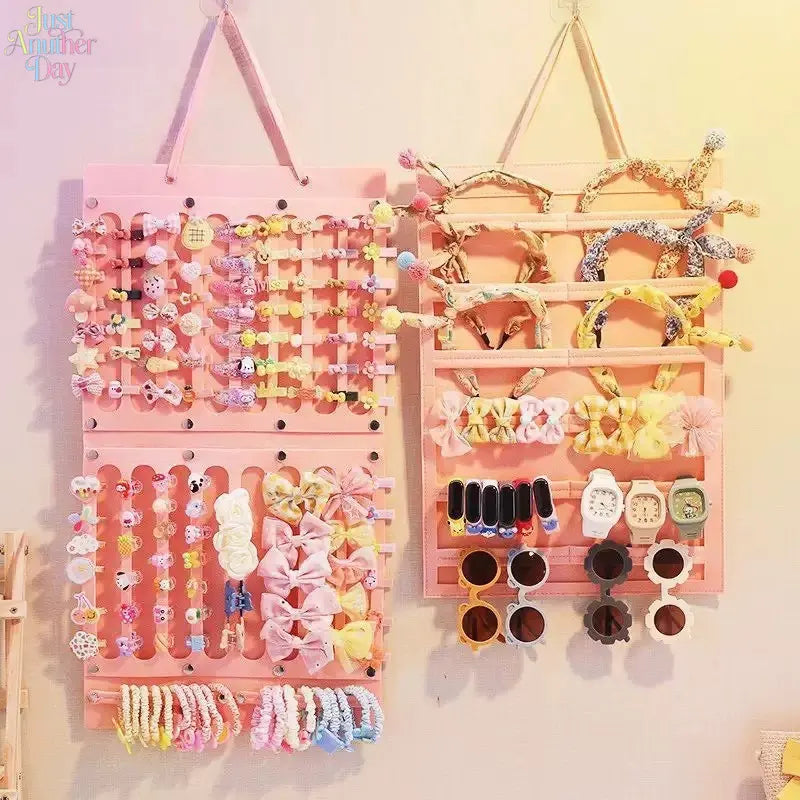 Punch-free Wall Mount Felt Hair Accessories Storage Bag, Multi-slots Large Capacity Hanging Organizer for Girls Bow Barrettes, Shark Clips, Hair Bands & Kids Headwear, Dorm Dresser Space-saving Hairpin Display Rack