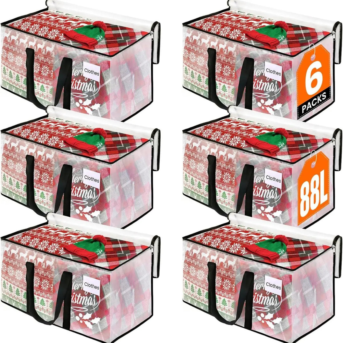 6-Pack Oversized Moving Bags with Reinforced Handles, Heavy-Duty Storage Tote for Clothes, Moving Supplies (Clear, 6-Pack),sohochic