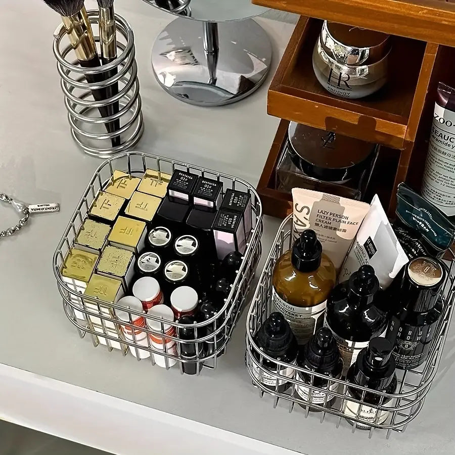 1/2pcs Contemporary Open-Weave Storage Basket - Multi-Purpose Organizer for Bathroom, Kitchen, Desk - Resistant, Sleek Design, Sturdy Construction, Bathroom Organizers And Storage, Home Organization, Organizer, Shelf Baskets