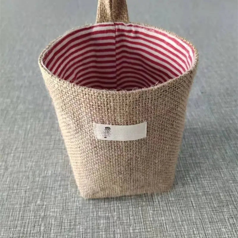 2 Pack Natural Jute Linen Hanging Storage Baskets, Wall Mount Small Hanging Organizer Pouches, Multifunctional Rustic Fabric Hanging Storage Bags for Bathroom, Bedroom, Door, Closet & Desk Small Sundries Organizing