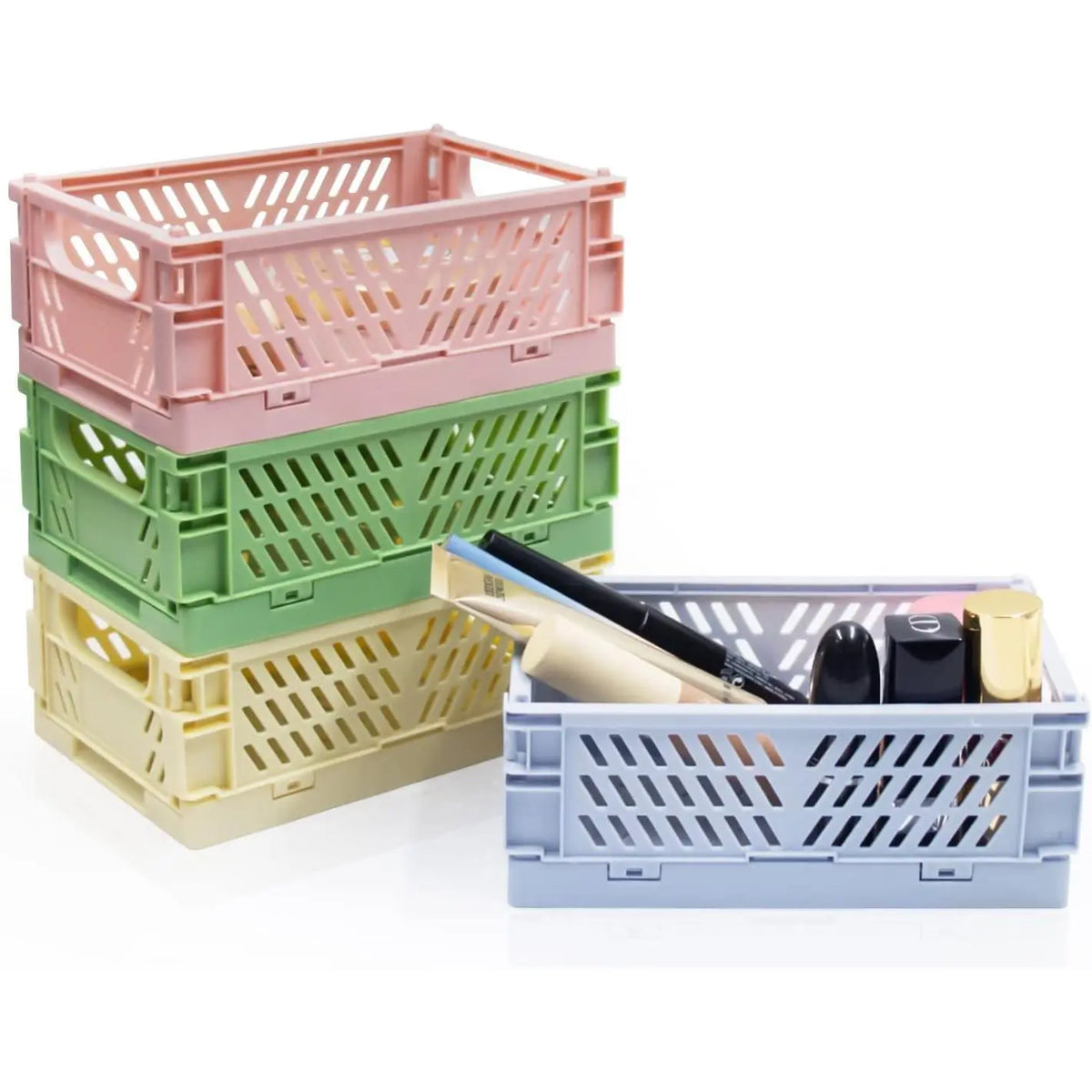 4-Pack Collapsible Hollow Plastic Storage Crate Set - Rectangular, Durable, Stackable Storage Bins, Waterproof Mini Baskets (5.9x3.9x2.2in/15x10x5cm, 0.03 Cubic Feet) for Home, Office Drawer Organization to Organize Items