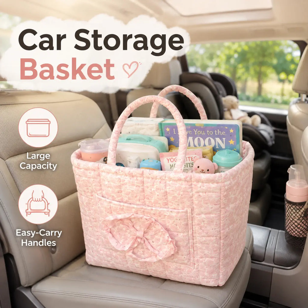 car Storage Basket, floral Fabric quilted basket for Clothes Toys & Blankets Car Trunk Organizer Backseat Storage Machine Washable Large Capacity Woven Design room clutter organization daily use item summervibes large capacity clothes