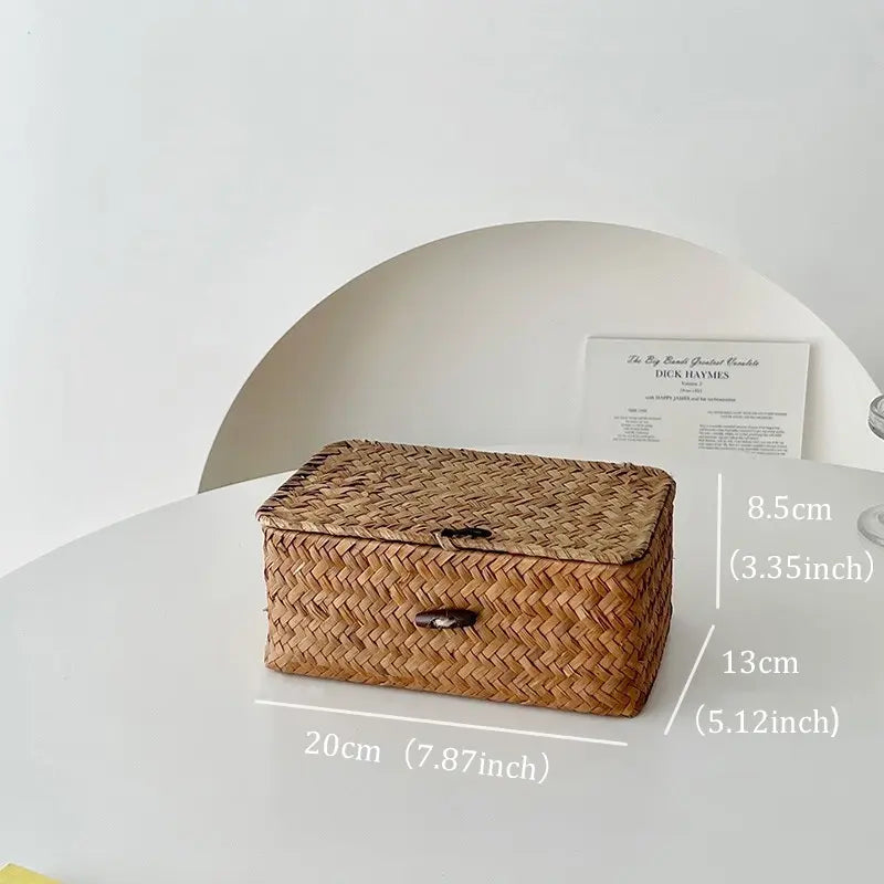 Woven Storage Basket, Wicker Storage Basket, 1 Count  Multi-purpose Decorative Desktop Storage Box, Countertop Storage Basket, Home Organizer for Living Room Bedroom Kitchen