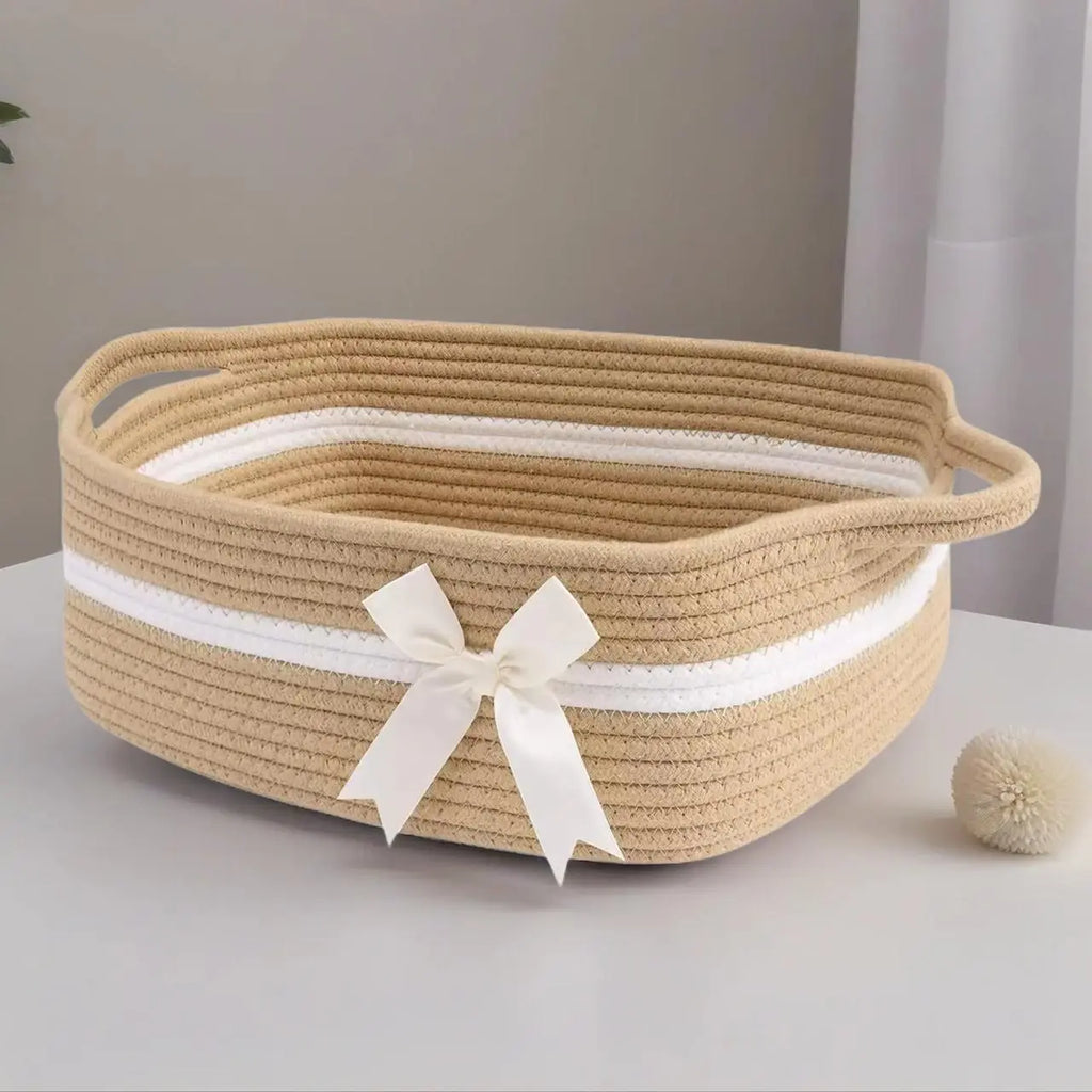 Gift Basket Small Woven Rope Basket for Cute Storage, Rectangular Shelf Basket for Bathroom, Organize Diapers Towels Snacks, Perfect Kids Gift, Basket Organizer